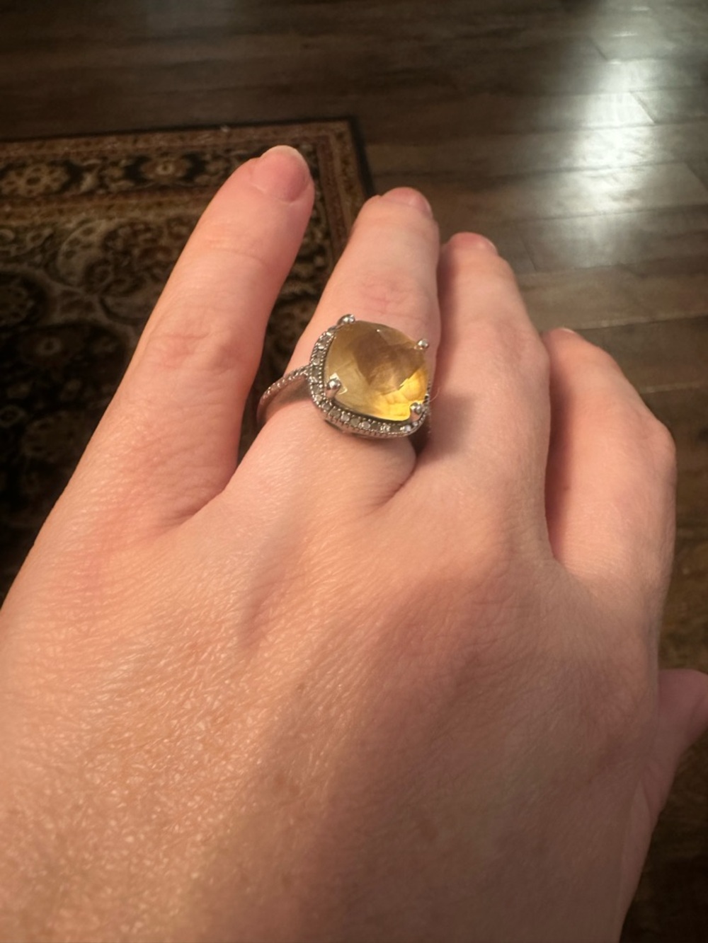 Vintage Canary Yellow Sterling Silver Gemstone Halo Ring - Size 8